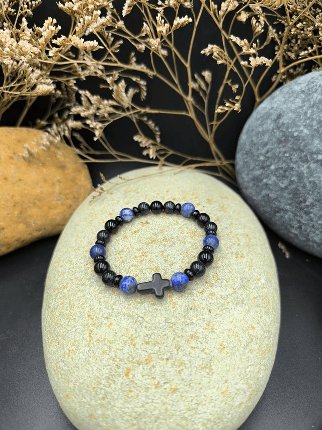 BP.005 Bracelet croix onyx noir 