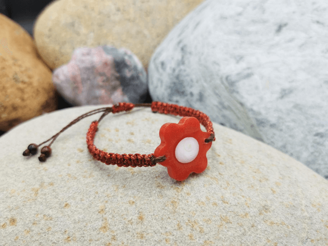 BCO-030 Bracelet fleur orange et cuivre 