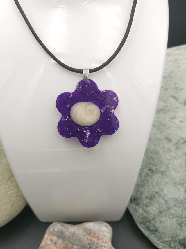 PEN-004 Pendentif grosse fleur violet