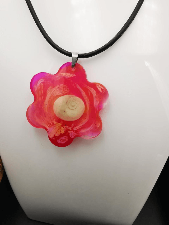 PEN-008Pendentif   fleur rose et blanche 
