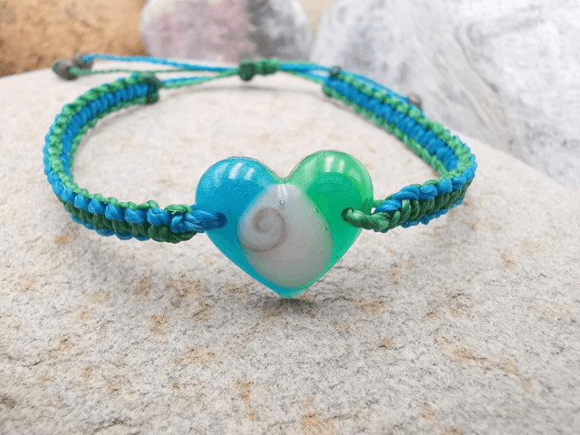 BCO-027 Bracelet cœur bleu et vert 