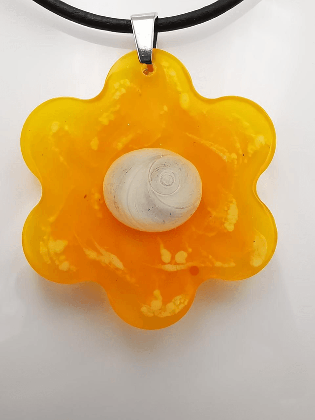 PEN-007 Pendentif  fleur orange et blanc 