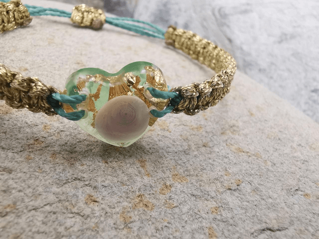BCO-014 Bracelet cœur aqua et doré 