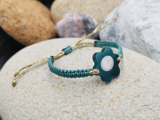 BCO-028 Bracelet fleur bleue et argent 