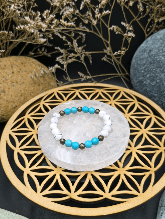 BP.014 Bracelet howlite bleue et blanche et pyrite 